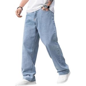 imageSOLY HUX Mens Vintage Wide Leg Baggy Jeans Mid Waist Casual Denim Pants StreetwearSolid Light Blue