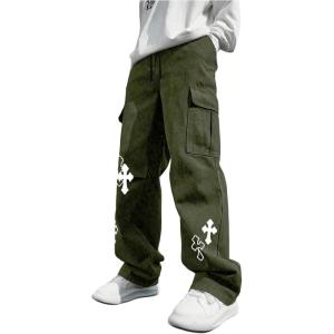 imageSOLY HUX Mens Y2k Gothic Straight Leg Baggy Cargo Pants with Pocket Hip Hop Outfit StreetwearArmy Green