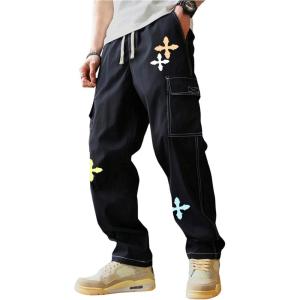 imageSOLY HUX Mens Y2k Gothic Straight Leg Baggy Cargo Pants with Pocket Hip Hop Outfit StreetwearBlack Cross