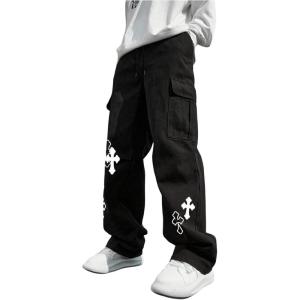 imageSOLY HUX Mens Y2k Gothic Straight Leg Baggy Cargo Pants with Pocket Hip Hop Outfit StreetwearBlack Graphic
