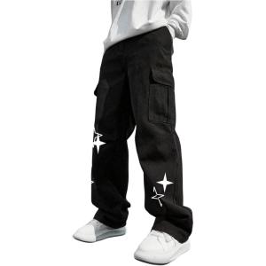 imageSOLY HUX Mens Y2k Gothic Straight Leg Baggy Cargo Pants with Pocket Hip Hop Outfit StreetwearBlack Stars