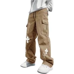imageSOLY HUX Mens Y2k Gothic Straight Leg Baggy Cargo Pants with Pocket Hip Hop Outfit StreetwearKhaki Graphic