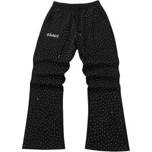 imageSOLY HUX Mens Y2k Sweatpants Sparkly Rhinestone Drawstring Elastic Waist Flare Pants StreetwearBlack Letter