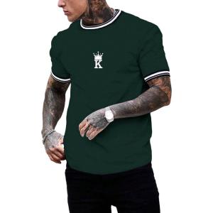 imageSOLY HUX Mens Crown Letter Print Striped Trim Tee Tops Short Sleeve Crew Neck Summer T ShirtDark Green