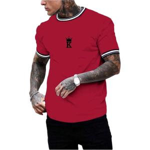 imageSOLY HUX Mens Crown Letter Print Striped Trim Tee Tops Short Sleeve Crew Neck Summer T ShirtRed Crown