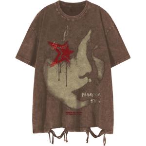 imageSOLY HUX Mens Graphic Tees Y2K Vintage T Shirts Summer Trendy Casual Distressed Tops StreetwearCoffee Brown