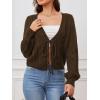imageSOLY HUX Cardigan Sweaters for Women Cropped Tie Front Bow Lightweight Cardigan Long Sleeve Trendy Fall ShrugsCoffee Brown