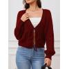 imageSOLY HUX Cardigan Sweaters for Women Cropped Tie Front Bow Lightweight Cardigan Long Sleeve Trendy Fall ShrugsPure Burgundy