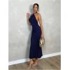 imageSOLY HUX Womens Bodycon Maxi Dress Halter Neck Sleeveless Backless Twist Party Club Going Out Long DressesPlain Dark Blue