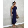 imageSOLY HUX Womens Bodycon Maxi Dress Halter Neck Sleeveless Backless Twist Party Club Going Out Long DressesPlain Dark Blue