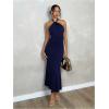 imageSOLY HUX Womens Bodycon Maxi Dress Halter Neck Sleeveless Backless Twist Party Club Going Out Long DressesPlain Dark Blue