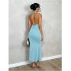 imageSOLY HUX Womens Bodycon Maxi Dress Halter Neck Sleeveless Backless Twist Party Club Going Out Long DressesPlain Light Blue