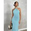 imageSOLY HUX Womens Bodycon Maxi Dress Halter Neck Sleeveless Backless Twist Party Club Going Out Long DressesPlain Light Blue