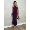 imageSOLY HUX Womens Bodycon Maxi Dress Halter Neck Sleeveless Backless Twist Party Club Going Out Long DressesPlain Purple