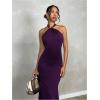 imageSOLY HUX Womens Bodycon Maxi Dress Halter Neck Sleeveless Backless Twist Party Club Going Out Long DressesPlain Purple