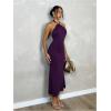 imageSOLY HUX Womens Bodycon Maxi Dress Halter Neck Sleeveless Backless Twist Party Club Going Out Long DressesPlain Purple