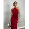 imageSOLY HUX Womens Bodycon Maxi Dress Halter Neck Sleeveless Backless Twist Party Club Going Out Long DressesPlain Red