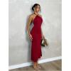 imageSOLY HUX Womens Bodycon Maxi Dress Halter Neck Sleeveless Backless Twist Party Club Going Out Long DressesPlain Red