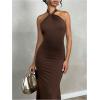 imageSOLY HUX Womens Bodycon Maxi Dress Halter Neck Sleeveless Backless Twist Party Club Going Out Long DressesPure Brown