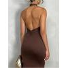 imageSOLY HUX Womens Bodycon Maxi Dress Halter Neck Sleeveless Backless Twist Party Club Going Out Long DressesPure Brown