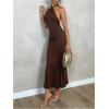 imageSOLY HUX Womens Bodycon Maxi Dress Halter Neck Sleeveless Backless Twist Party Club Going Out Long DressesPure Brown