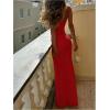imageSOLY HUX Womens Elegant Mesh V Neck Bodycon Maxi Dress Summer Cocktail Party Wedding Guest Long Cami SundressesPlain Red