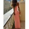 imageSOLY HUX Womens Elegant Mesh V Neck Bodycon Maxi Dress Summer Cocktail Party Wedding Guest Long Cami SundressesPure Coral Pink