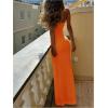 imageSOLY HUX Womens Elegant Mesh V Neck Bodycon Maxi Dress Summer Cocktail Party Wedding Guest Long Cami SundressesPure Orange