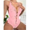 imageSOLY HUX Womens One Piece Lingerie Sexy Lace Babydoll Deep V Teddy Criss Cross Backless Teddy Mini BodysuitCoral Pink