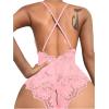 imageSOLY HUX Womens One Piece Lingerie Sexy Lace Babydoll Deep V Teddy Criss Cross Backless Teddy Mini BodysuitCoral Pink