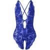 imageSOLY HUX Womens One Piece Lingerie Sexy Lace Babydoll Deep V Teddy Criss Cross Backless Teddy Mini BodysuitDark Blue