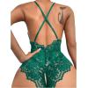 imageSOLY HUX Womens One Piece Lingerie Sexy Lace Babydoll Deep V Teddy Criss Cross Backless Teddy Mini BodysuitDark Green