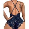 imageSOLY HUX Womens One Piece Lingerie Sexy Lace Babydoll Deep V Teddy Criss Cross Backless Teddy Mini BodysuitDeep Blue