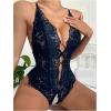 imageSOLY HUX Womens One Piece Lingerie Sexy Lace Babydoll Deep V Teddy Criss Cross Backless Teddy Mini BodysuitDeep Blue