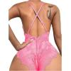imageSOLY HUX Womens One Piece Lingerie Sexy Lace Babydoll Deep V Teddy Criss Cross Backless Teddy Mini BodysuitHot Pink