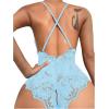 imageSOLY HUX Womens One Piece Lingerie Sexy Lace Babydoll Deep V Teddy Criss Cross Backless Teddy Mini BodysuitLight Blue