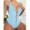 imageSOLY HUX Womens One Piece Lingerie Sexy Lace Babydoll Deep V Teddy Criss Cross Backless Teddy Mini BodysuitLight Blue