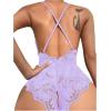 imageSOLY HUX Womens One Piece Lingerie Sexy Lace Babydoll Deep V Teddy Criss Cross Backless Teddy Mini BodysuitMauve Purple