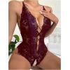 imageSOLY HUX Womens One Piece Lingerie Sexy Lace Babydoll Deep V Teddy Criss Cross Backless Teddy Mini BodysuitPlain Burgundy