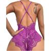 imageSOLY HUX Womens One Piece Lingerie Sexy Lace Babydoll Deep V Teddy Criss Cross Backless Teddy Mini BodysuitPlain Purple