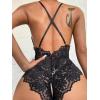 imageSOLY HUX Womens One Piece Lingerie Sexy Lace Babydoll Deep V Teddy Criss Cross Backless Teddy Mini BodysuitPure Black