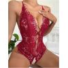 imageSOLY HUX Womens One Piece Lingerie Sexy Lace Babydoll Deep V Teddy Criss Cross Backless Teddy Mini BodysuitPure Burgundy