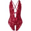 imageSOLY HUX Womens One Piece Lingerie Sexy Lace Babydoll Deep V Teddy Criss Cross Backless Teddy Mini BodysuitPure Burgundy