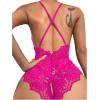imageSOLY HUX Womens One Piece Lingerie Sexy Lace Babydoll Deep V Teddy Criss Cross Backless Teddy Mini BodysuitPure Hot Pink
