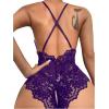 imageSOLY HUX Womens One Piece Lingerie Sexy Lace Babydoll Deep V Teddy Criss Cross Backless Teddy Mini BodysuitPure Purple
