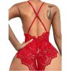 imageSOLY HUX Womens One Piece Lingerie Sexy Lace Babydoll Deep V Teddy Criss Cross Backless Teddy Mini BodysuitPure Red
