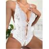 imageSOLY HUX Womens One Piece Lingerie Sexy Lace Babydoll Deep V Teddy Criss Cross Backless Teddy Mini BodysuitPure White