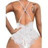 imageSOLY HUX Womens One Piece Lingerie Sexy Lace Babydoll Deep V Teddy Criss Cross Backless Teddy Mini BodysuitPure White