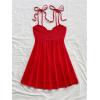 imageSOLY HUX Womens Tie Shoulder Y2k Cami Sun Dress Cute Spaghetti Strap Casual Summer A Line Short Mini DressesPlain Red