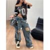 imageSOLY HUX Womens Y2k Leopard Number Graphic Oversized Tops Football Jersey Shirts StreetwearBlack Graphic